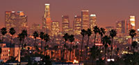 Los Angeles skyline and palm trees